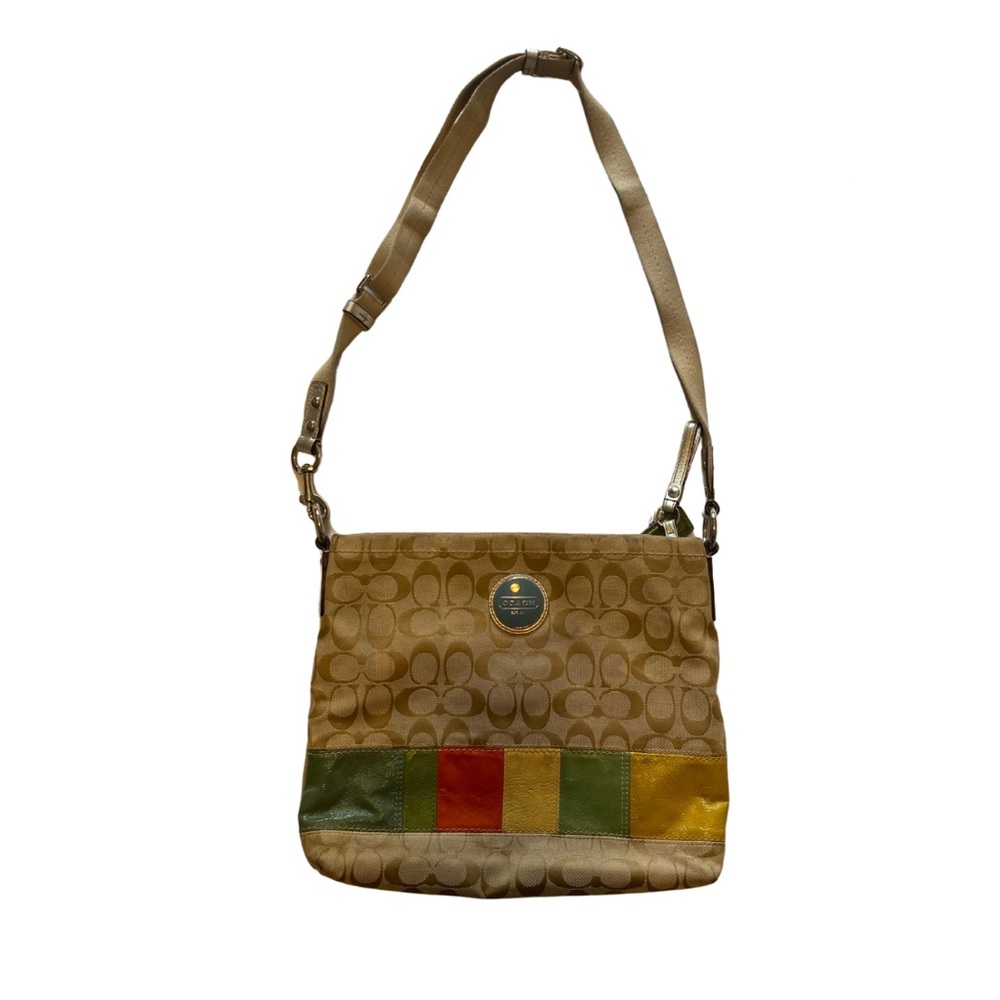 Coach Tan and Quilted Shoulder Bag with Colourful Leather Stripe